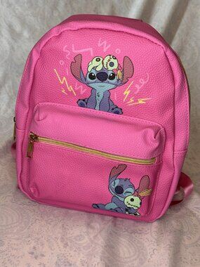 Disney Stitch and Scrump on Hot Pink Mini Faux Pebbled Leather Backpack